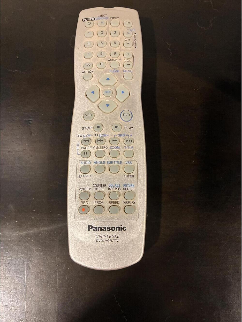 Panasonic Universal DVD/VCR/TV Remote Control, Silver